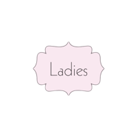 a pink logo with the word ladies on it